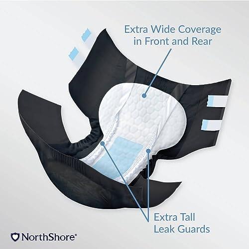 NorthShore NorthShore MegaMax AirLock Breathable 9-Hour Heavy-Duty Tab-Style Adult Diapers, Medium, 12 Count Bag, Black, 32-44 inches, Unisex Incontinence Underwear