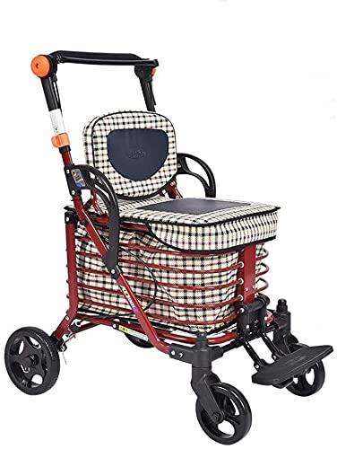 Katzowen Rollator Walker Mobility Walking Aid for Adult Elderly Folding Four-wheel Roller Walker With Padded Seat, Height-adjustable Mobility Walking Aid, Ergonomic Handle And Carrying Case ( Color : B )