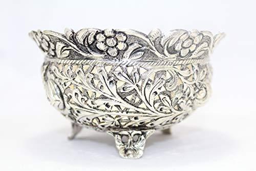 Rajasthan Gems Rajasthan Gems Handmade Dish Bowl Oxidized 925 Sterling Solid Silver India Hand Engraved F