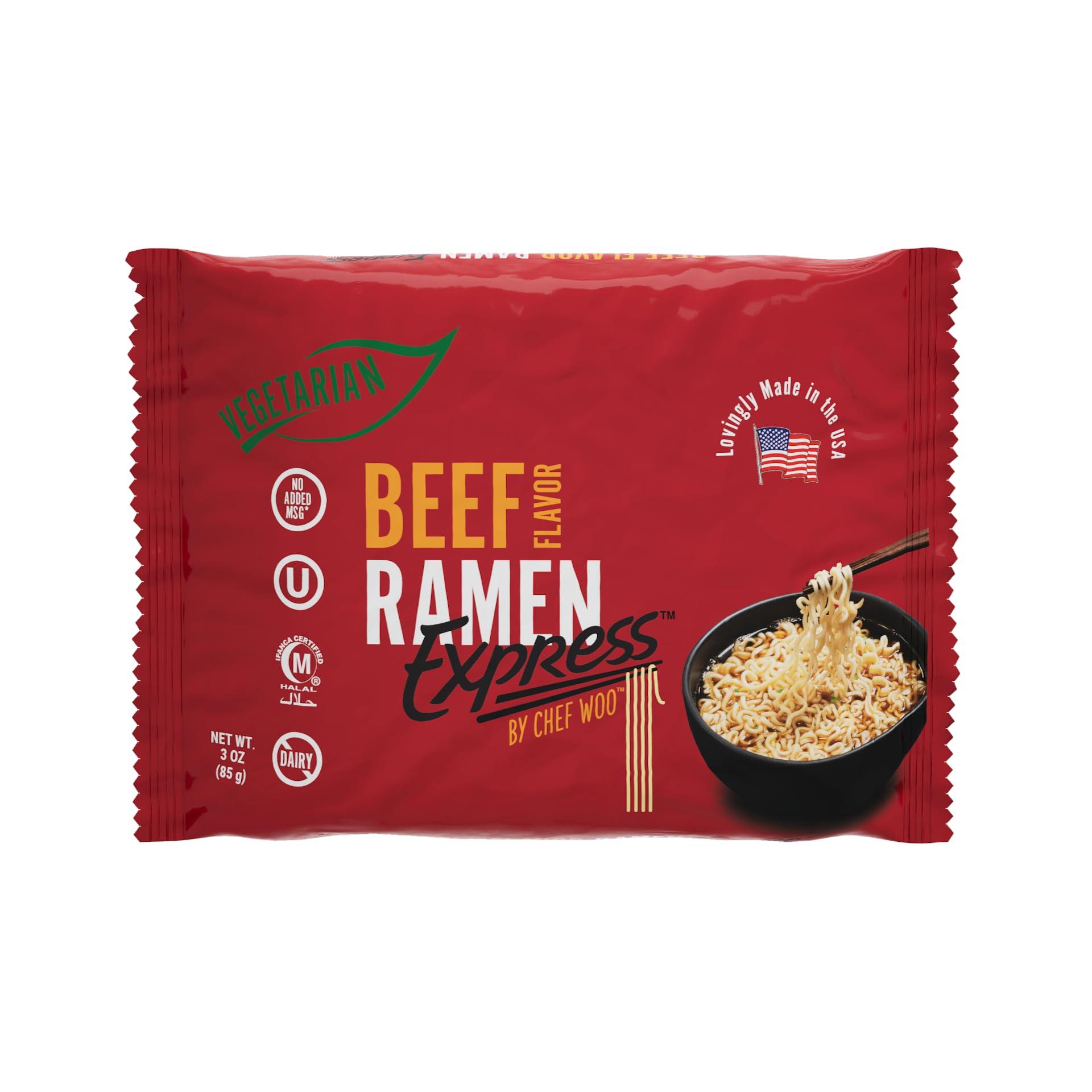 RAMEN EXPRESS RAMEN EXPRESS Beef Flavor Ramen Noodle Packs, 3 Oz Each (Pack Of 24) | Animal-free Ramen Noodles | All Plant-based | Made in U.S. with finest American flour
