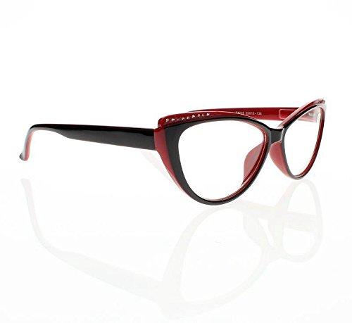 Newsight Women Rhinestone Cat Eye Sexy Vintage Style Clear Lens Reading Glasses Red Black (Red, 3.00)