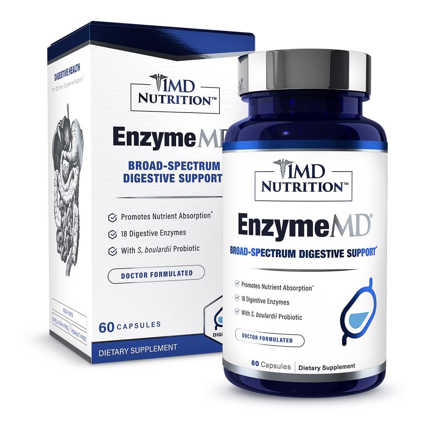 1MD Nutrition 1MD Nutrition EnzymeMD - Digestive Enzymes Supplement - Doctor Formulated | 18 Plant-Based Enzymes - Gas & Bloating Support | 60 Capsules