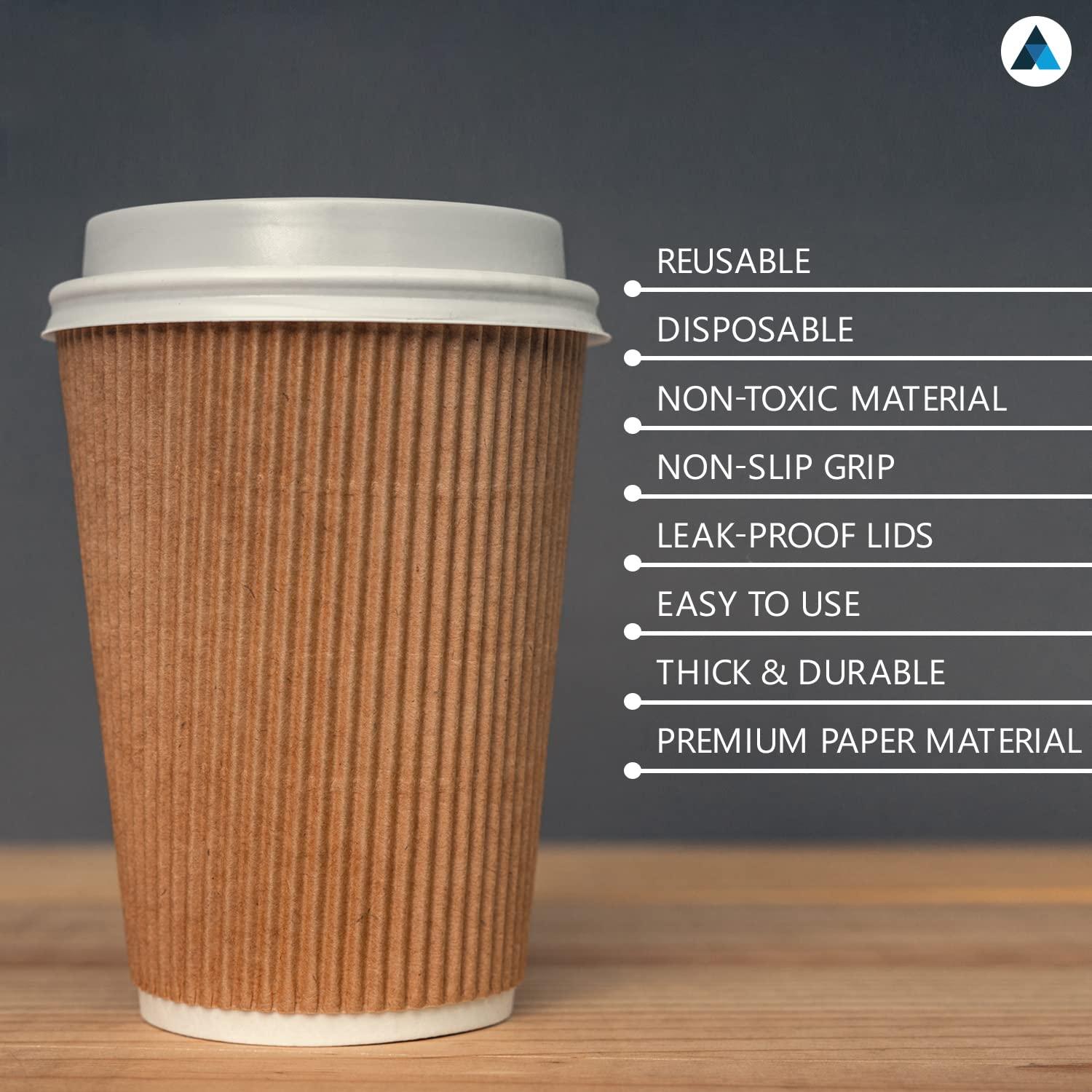 Nationwide Paper Nationwide Paper Coffee Cups with Lids 12oz Disposable Takeaway Coffee Cups Triple Walled Ripple Cups Brown - 100 Pcs