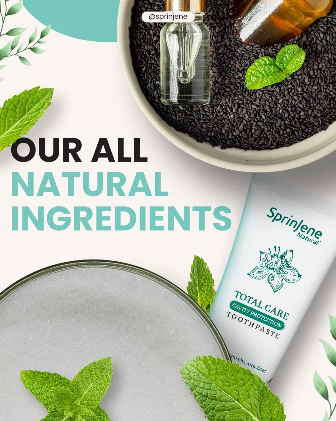 SprinJene SprinJene Natural Total Care, Fluoride Free Toothpaste for Strong Teeth & Gums | Natural Toothpaste for Cavity Protection | 4 Pack