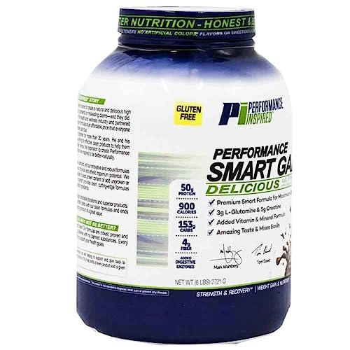 PERFORMANCE INSPIRED Performance Inspired Nutrition Smart Mass Gainer - Recover & Rebuild Muscles - Contains Added L-Glutamine – Big 50G Protein - Creatine - Fiber - Digestive Enzymes - Chocolate Milkshake - 6 Pounds