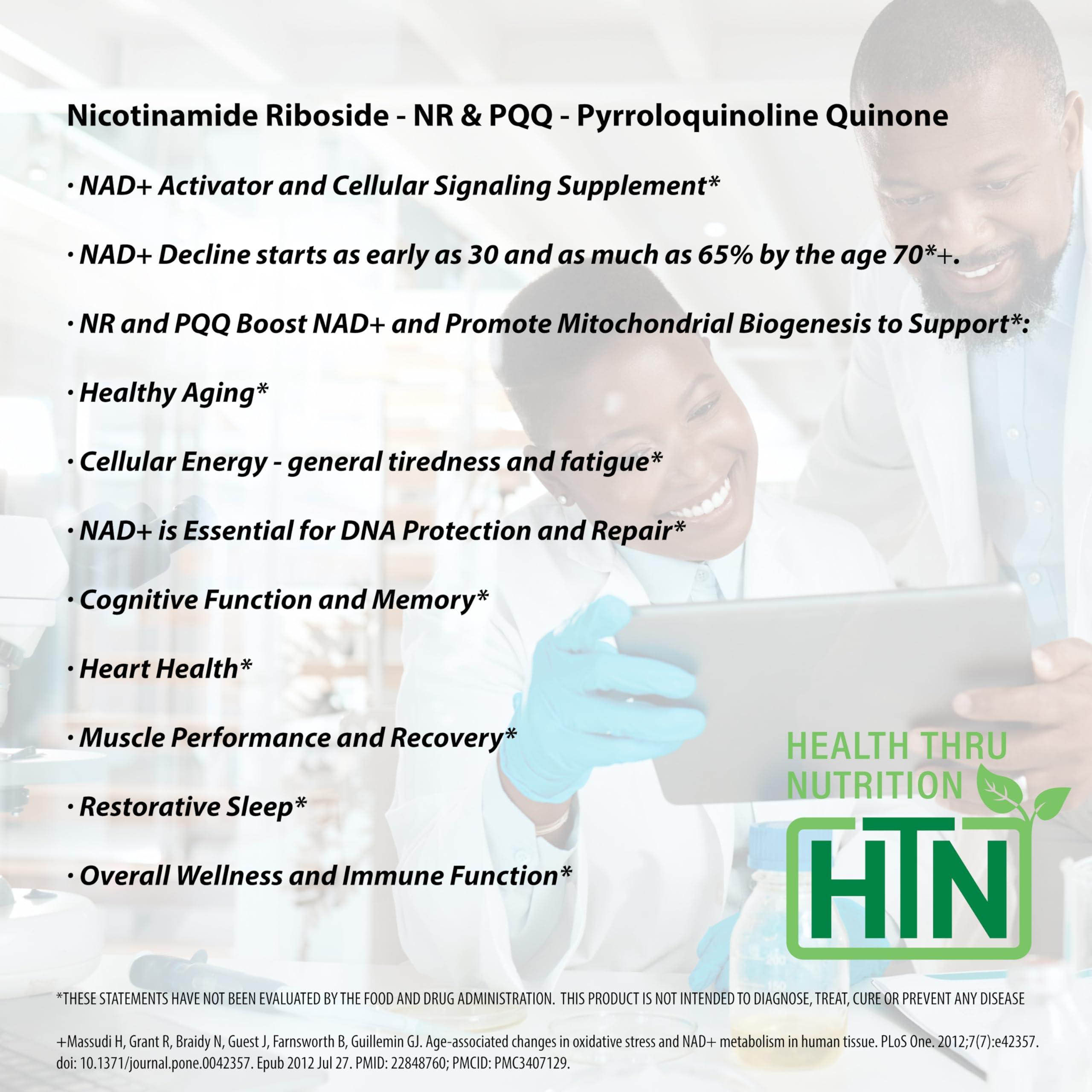 Health Thru Nutrition Health Thru Nutrition NAD+ Activator | NR with PQQ | 300mg Nicotinamide Riboside + 20mg PQQ | Mitochondria Maximizer | Non-GMO | Pack of 60