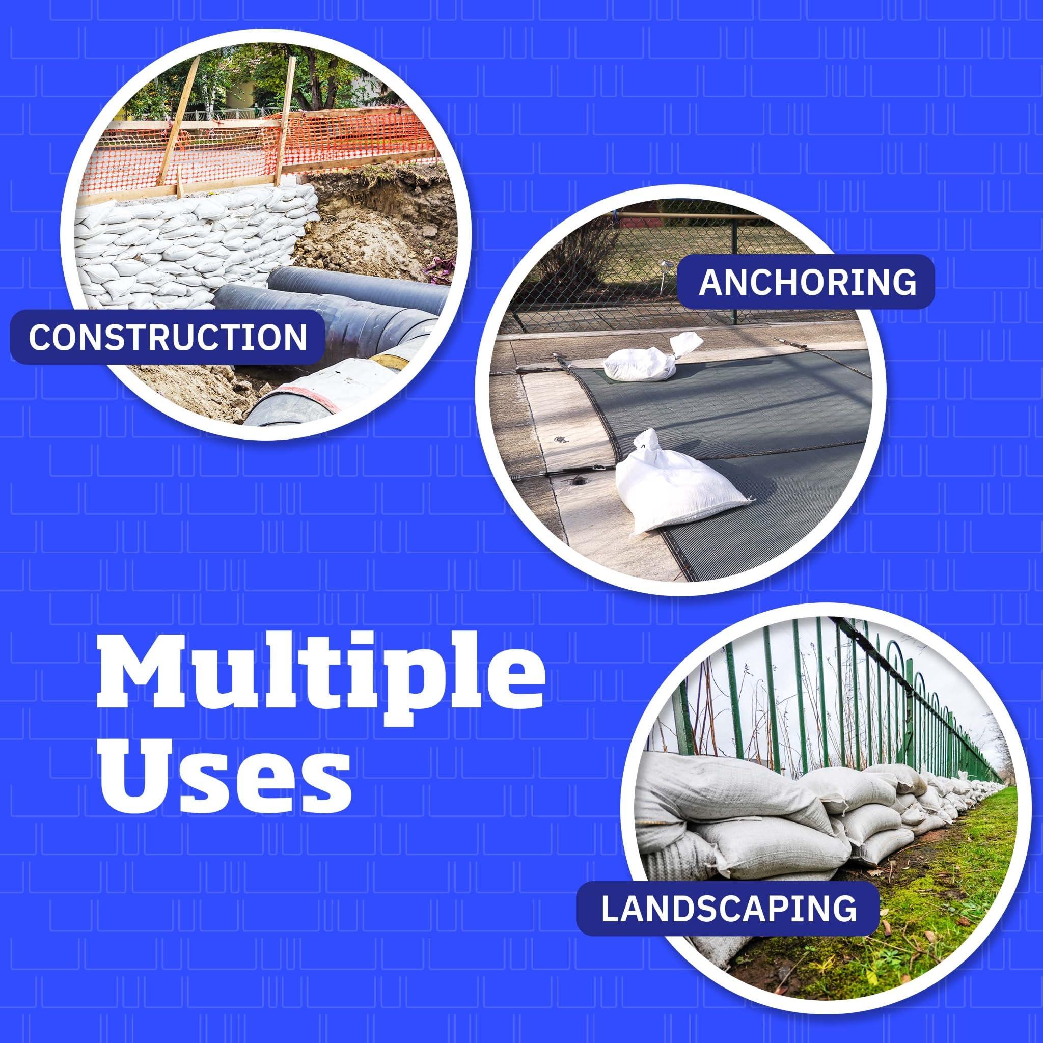 DURASACK DURASACK Large Heavy Duty Sand Bags with Tie Strings Empty Woven Polypropylene Sandbags for Flood Control with 1600 Hours of UV Protection, 50 lbs Capacity, 18x30 inches, White, 100 Count