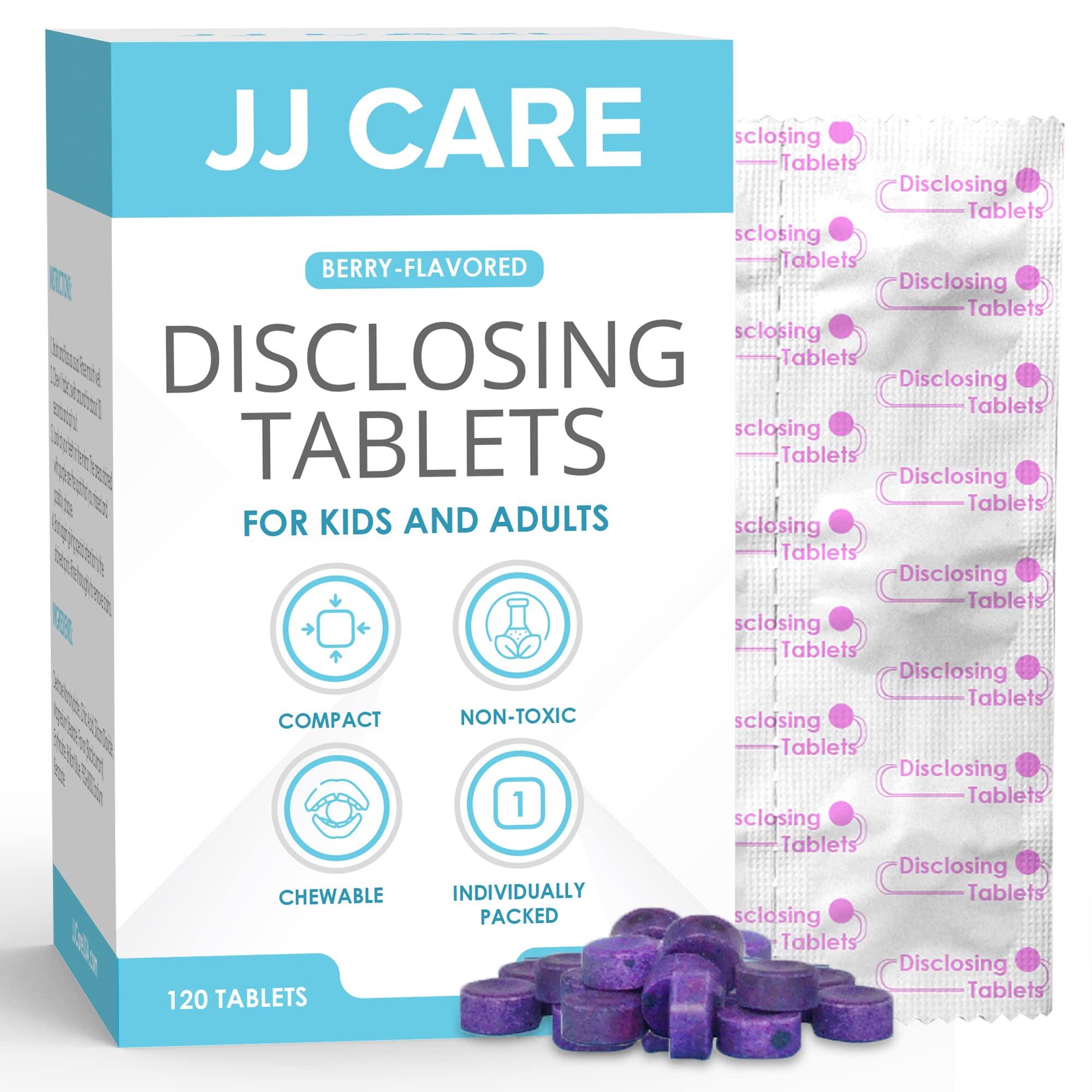 JJ CARE JJ Care Disclosing Tablets for Kids - 120 Count Plaque Disclosing Tablets, Berry Flavored Dental Plaque Tablets for Kids and Adults, Individually Wrapped Plaque Disclosing Tablets