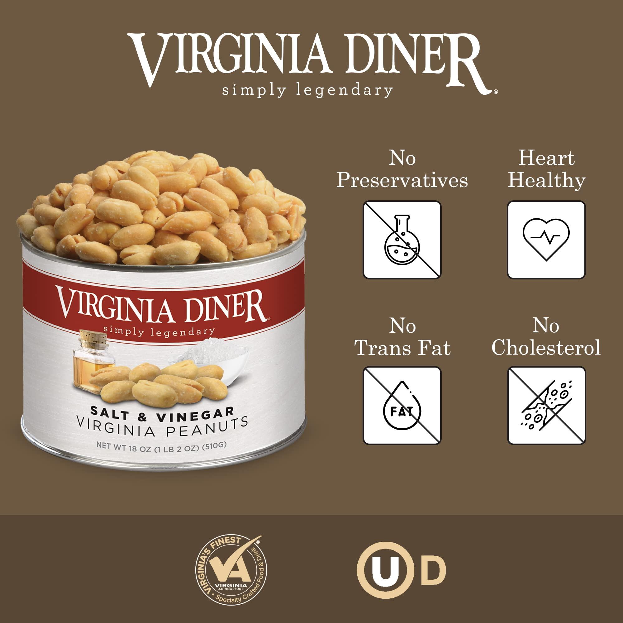 Virginia Diner Virginia Diner - Salt and Vinegar Seasoned Extra Large Virgnia Peanuts 18oz in Resealable Can for Snacking or Gifting
