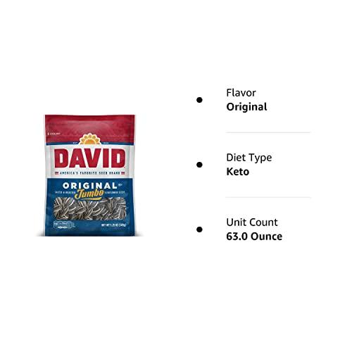 DAVID Seeds DAVID Seeds Original Salted and Roasted Jumbo Sunflower Seeds, Keto Friendly Snack, 5.25 OZ Bags, 12 Pack
