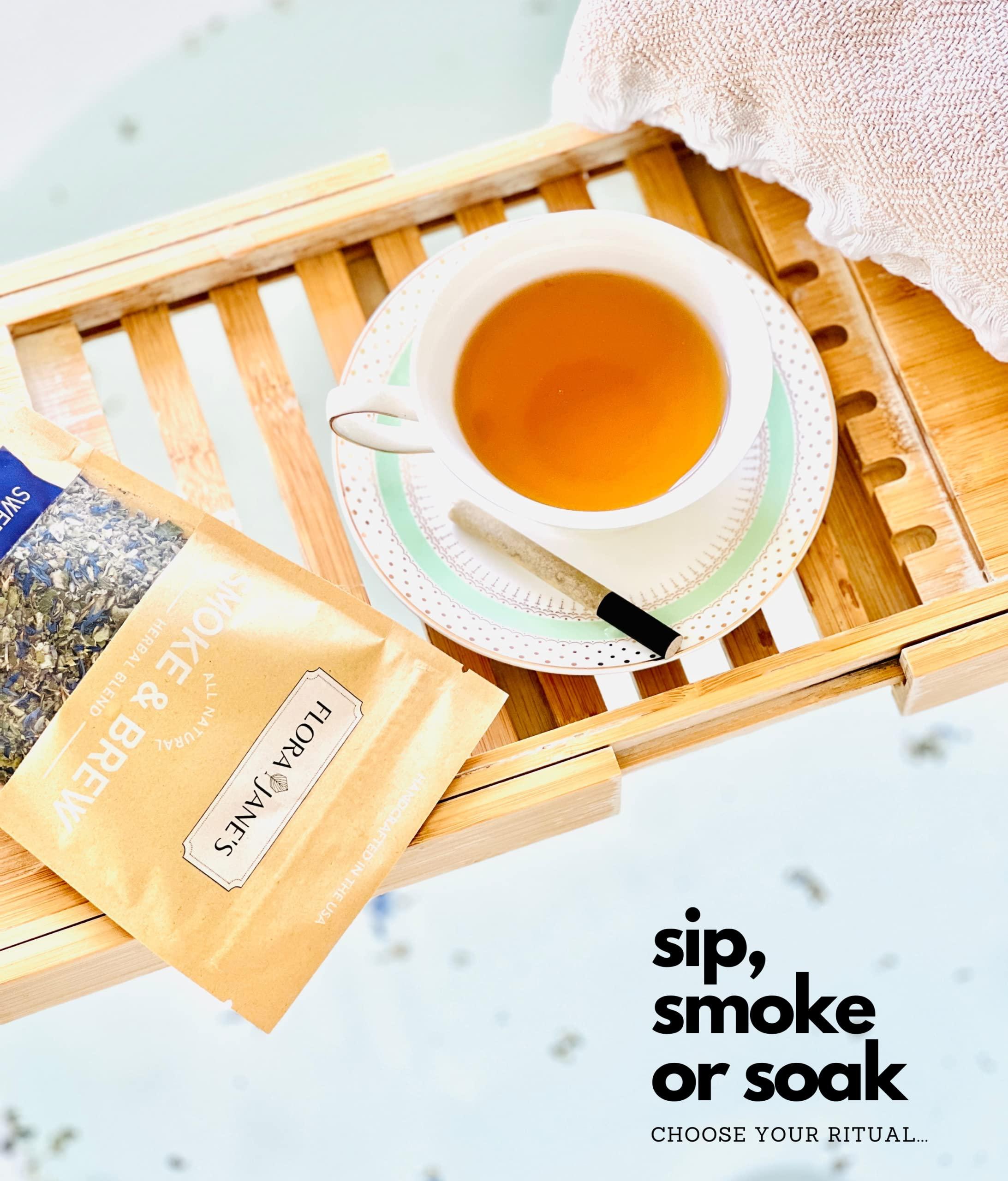 Flora Jane\'s Herbal Blend for Smoke and Tea - Smoke & Brew Sweet Dreams for Relaxation and Sleep - Lavender and Chamomile - Organic and Wildcrafted Herbs - 1oz