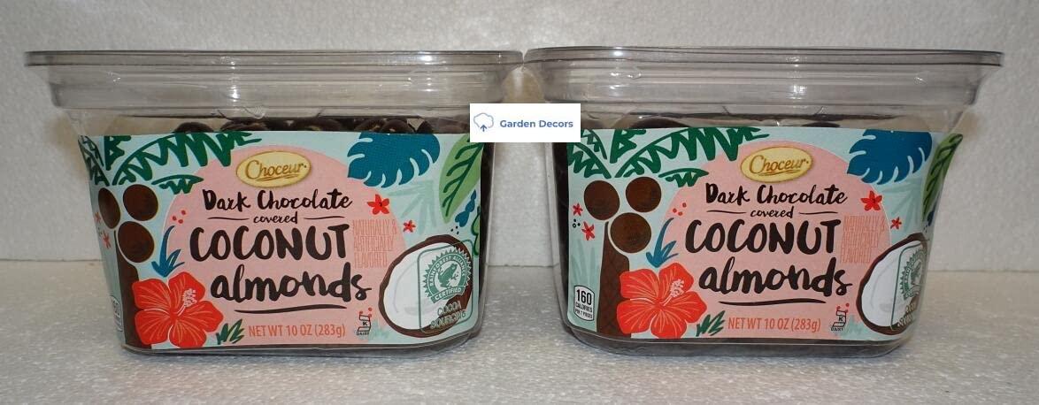 Choceur Choceur Dark Chocolate Covered Coconut Almonds 10oz 283g (Two Tubs)