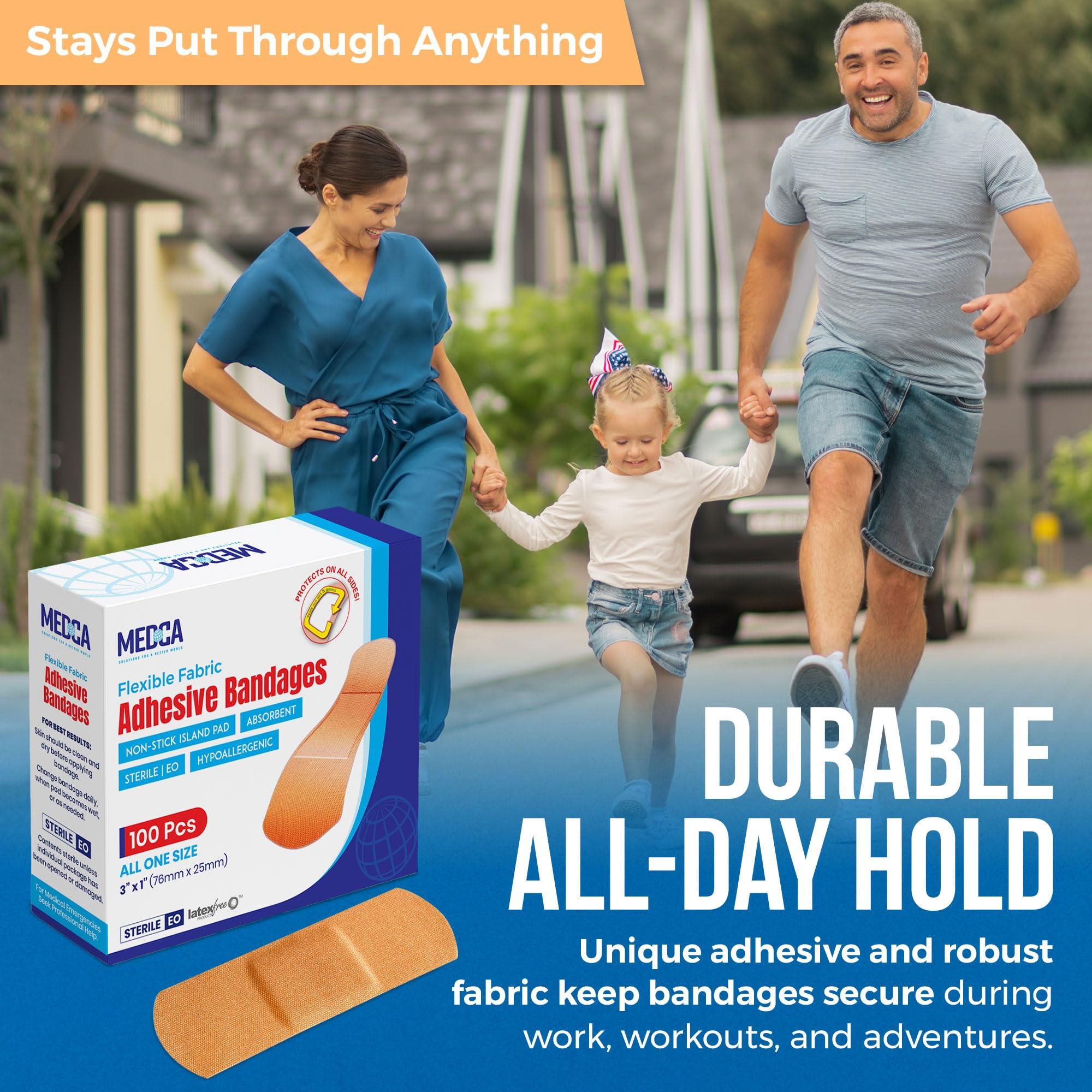 MEDca Flexible Fabric Bandages - Flex Fabric Adhesive Bandages Finger-Tip Bandages Knuckles andThumb Bandages for Finger Careand to Protect Wounds from Infection - (200 Count)