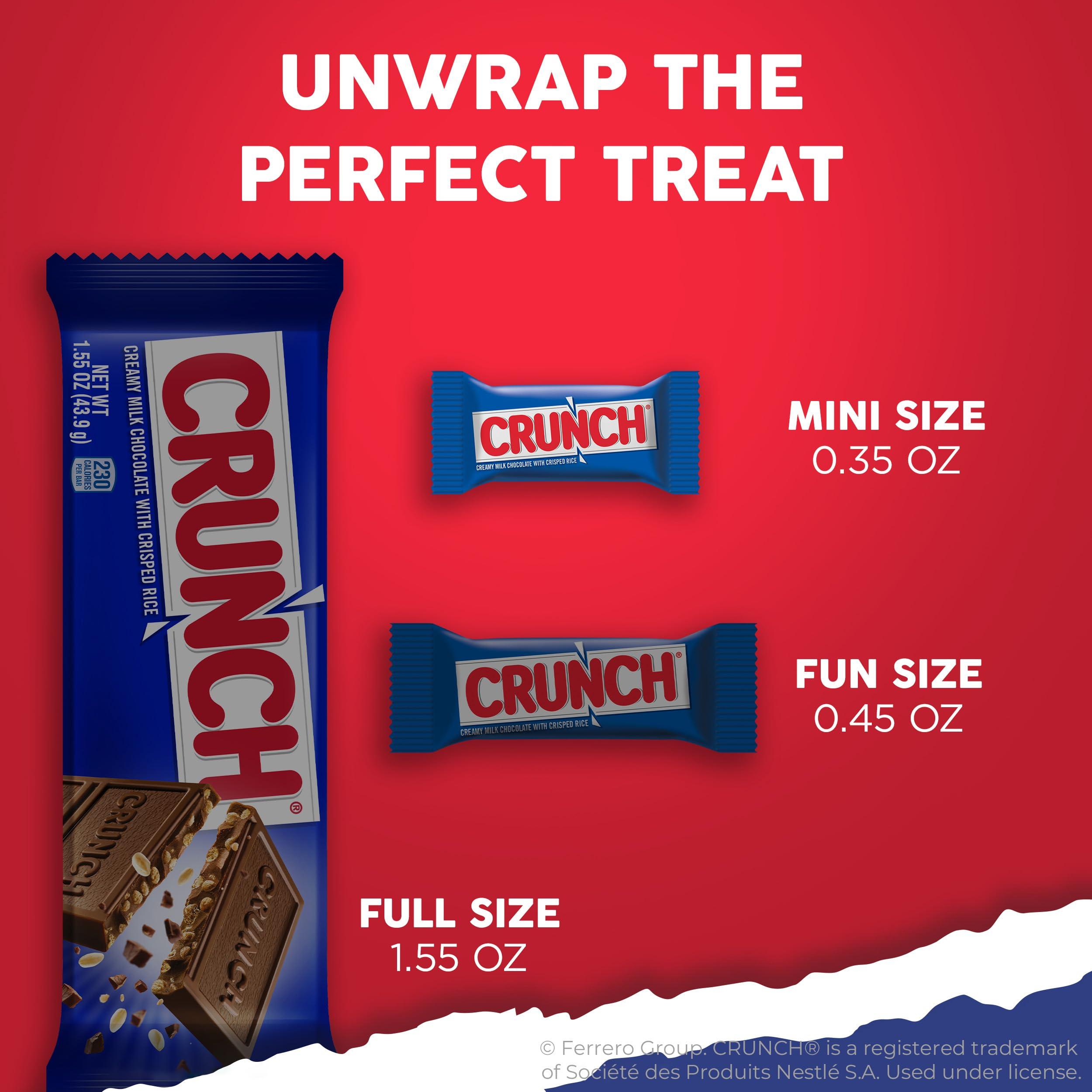 Crunch CRUNCH Minis, Bulk 8 Pack, Milk Chocolate and Crisped Rice, Full Size Holiday Candy Bars, Stocking Stuffers, Individually Wrapped, Resealable Share Size Bag, 9.8 oz
