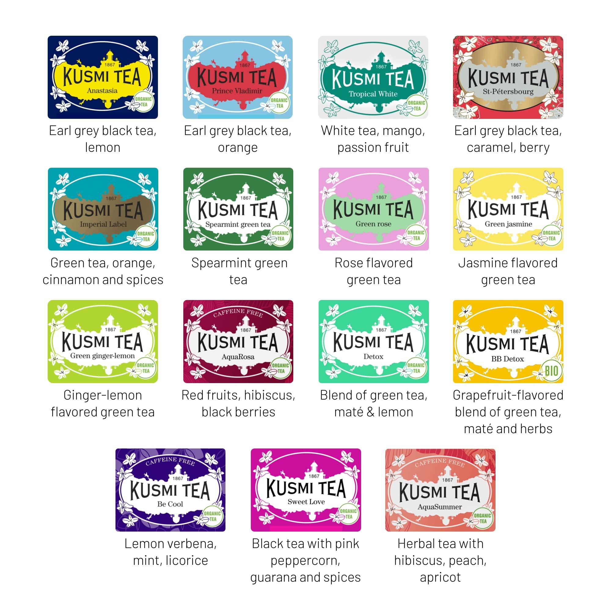 KUSMI TEA Kusmi Tea - \"The Collection\" Gift Set - 15 Iconic Kusmi Recipes + 100 Tea Bags + Tea Spoon - Organic Black, Green, White & Herbal Teas - Gift Idea for Women & Men - Loose Leaf Tea - 15 Tins of 0,9 oz