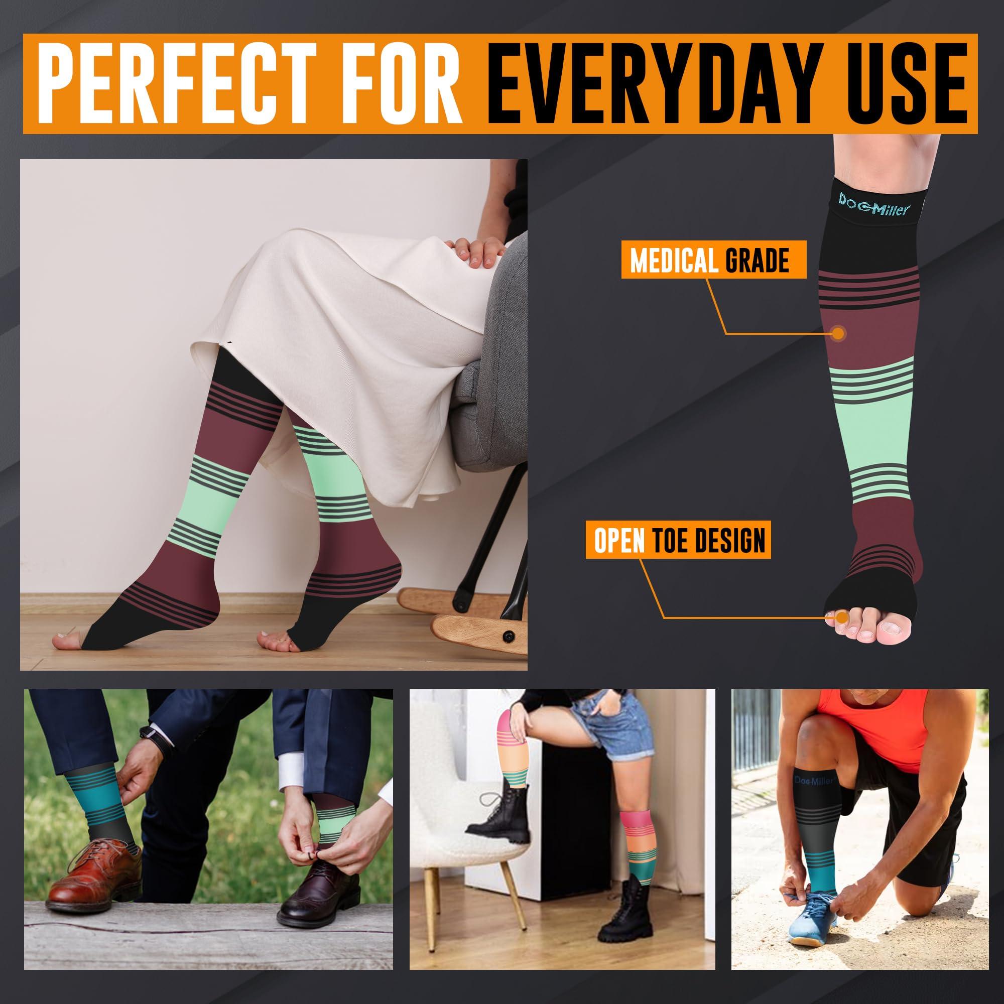 Doc Miller Doc Miller Toeless Compression Socks Women & Men Open Toe, 15-20mmHg, Knee-High, Lightweight, 1 Pair, Calf Support, Shin Splints, Varicose Veins Comfort
