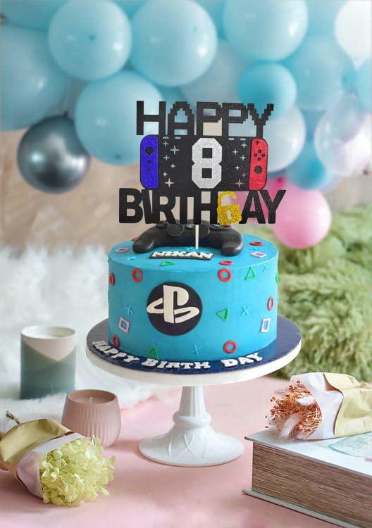 keonsatrz Happy 8th Birthday Video Game Cake Topper for Kids Boys Girls 8-Years-Old Birthday Party Decoration - Level 8th Birthday Cake Topper (happy 8th birthday)
