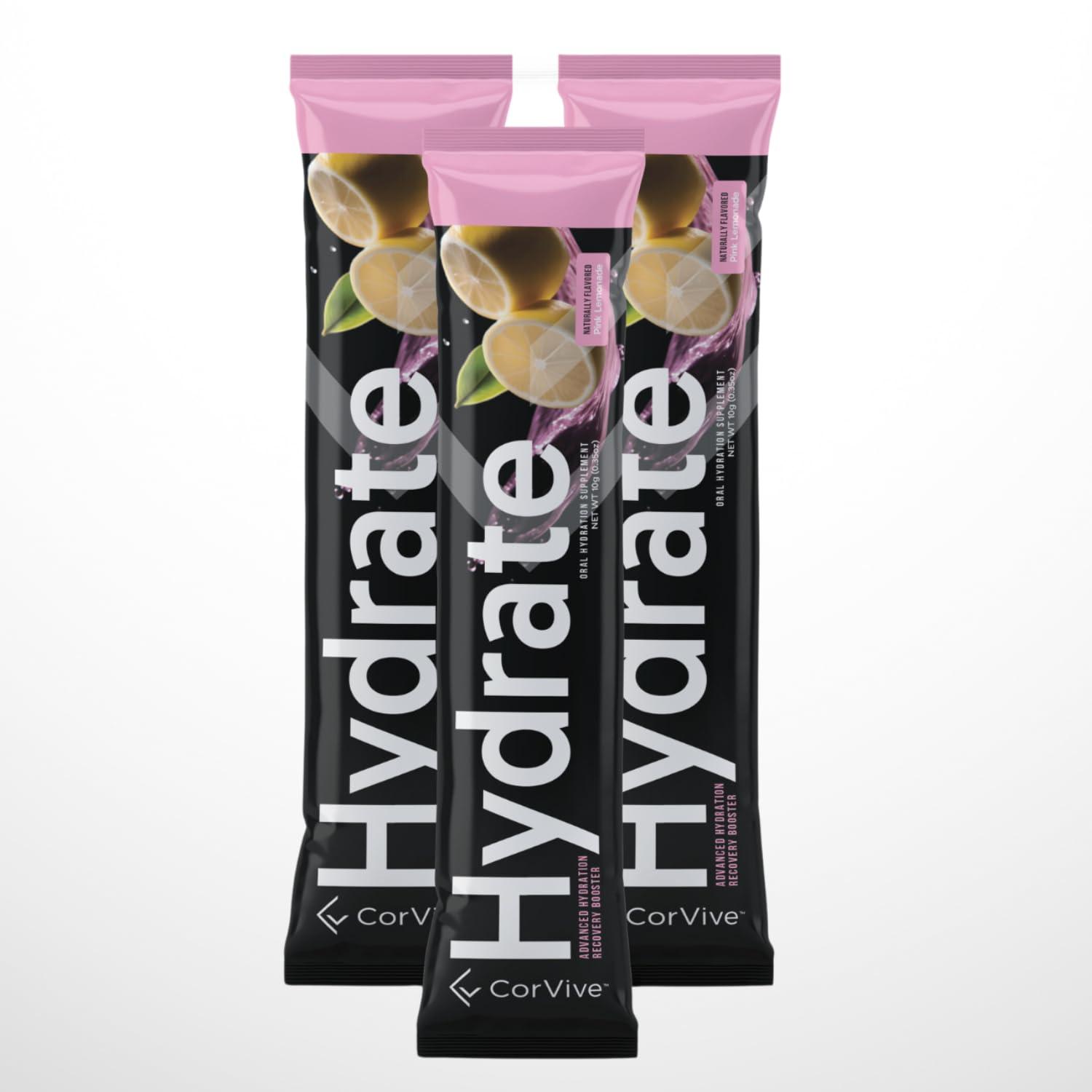 CorVive Hydrate Electrolyte Drink Mix | Pink Lemonade Flavor | NSF Certified | Electrolytes, Vitamin C, Magnesium, Zinc, Potassium | Used by Athletes & US Military | Boost Performance | 15 Packs