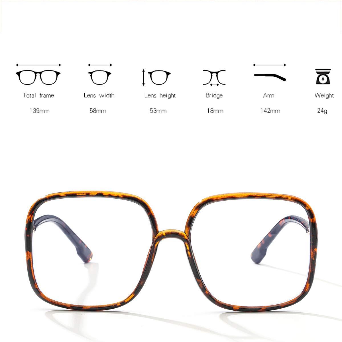 BIGGY BIGGY Oversized Square Blue Light Blocking Glasses - Ultralight Anti Eyestrain | Reduce Eye Strain Nerd Glasses, Reading book/TV/Computer/Gaming Frames for Women Men, Anti UV (rectangle leopard)