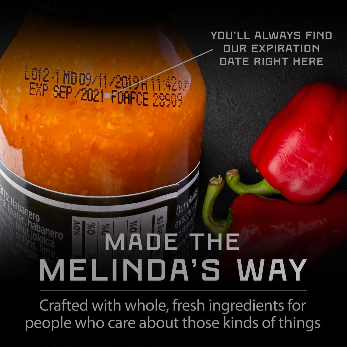 Melinda's Melinda’s Ghost Pepper Hot Sauce - Gourmet Extra Spicy Hot Sauce - Made with Fresh Ingredients, Ghost Peppers (Bhut Jolokia), Habanero Pepper, Carrot, Garlic, Lime Juice - 5oz, 4 Pack