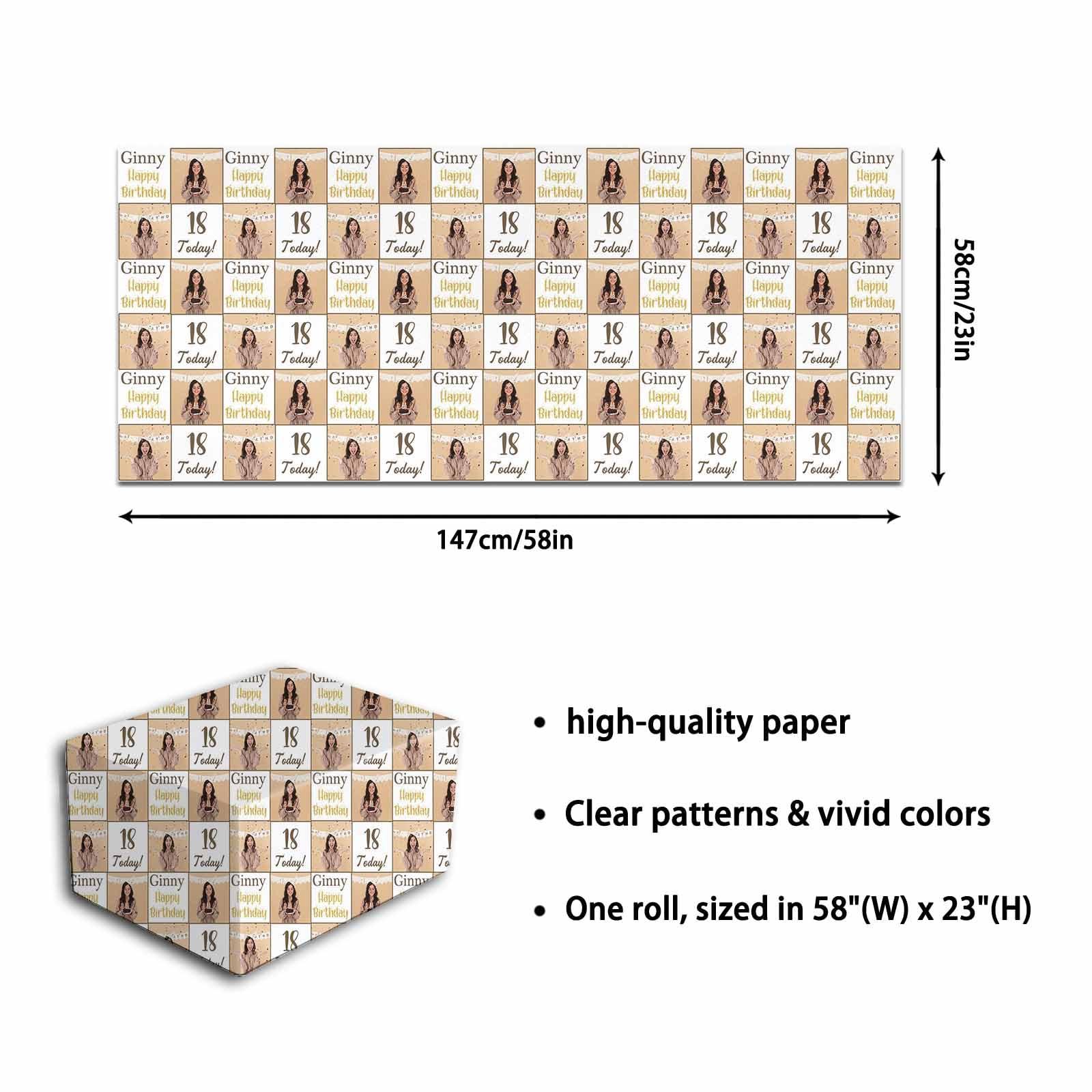 Jaydouble Jaydouble Custom Wrapping Paper Personalized Wrapping Paper with Picture Birthday Gift Wrap Paper Roll Funny Cute Wrapping Paper for Teens Kids Women Men Mom Dad Wedding