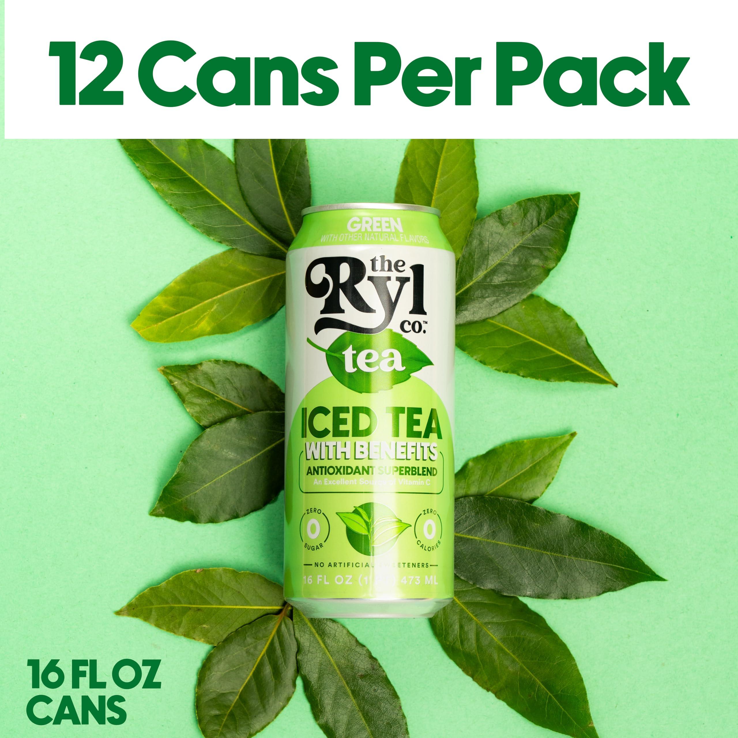 The Ryl Co Ryl Iced Tea, Green, Antioxidant Superblend, Zero Sugar, Low Carb, Zero Calorie Iced Tea, 16.0 Fl Oz (12-Pack)