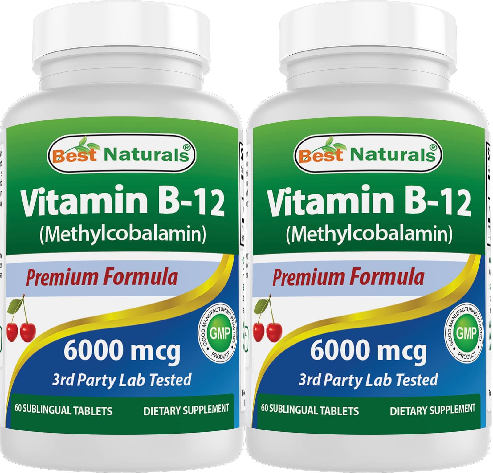 Best Naturals Best Naturals Vitamin B-12 as Methylcobalamin (Methyl B12), 6000 mcg 60 Sublingual Tablets (60 Count (Pack of 2))