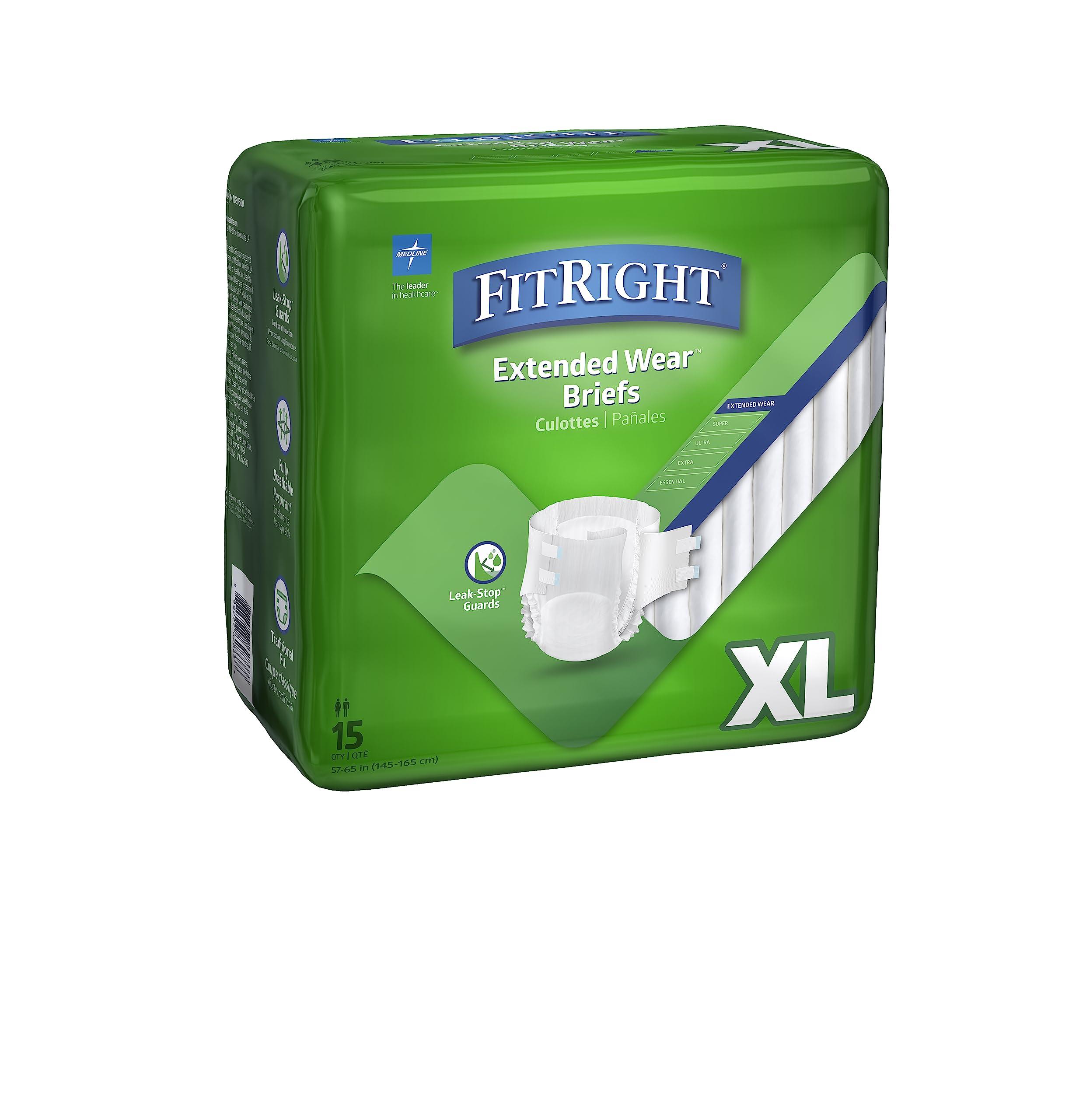 Medline Medline Extended Wear Overnight Adult Briefs with Tabs, Maximum Absorbency Adult Diapers, X-Large (60 Count)