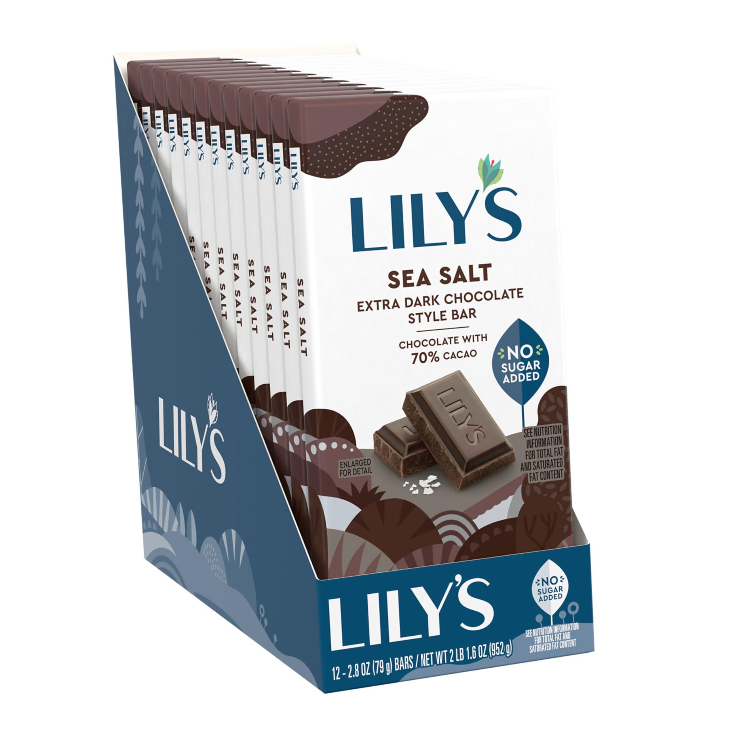 Lily's LILY\'S Sea Salt Extra Dark Chocolate Style No Sugar Added, Sweets Bars, 2.8 oz (12 Count)