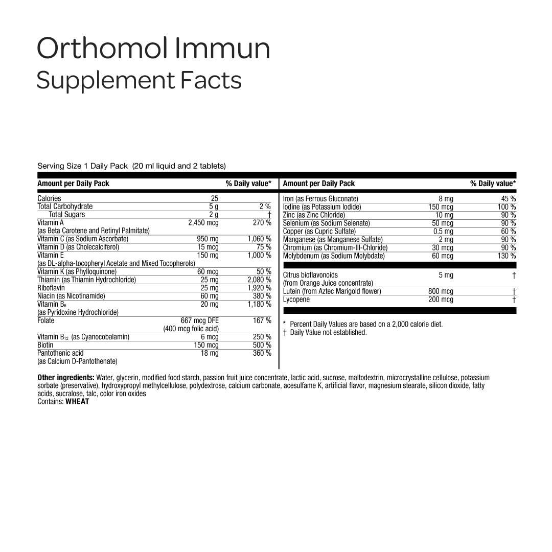 Orthomol Orthomol Immun Vial, Daily Liquid Immune Support Supplement, 7-Day Supply, Includes Vitamins A, B, C, D, E, Zinc & Iodine, Premium Formula for Enhanced Immune Defense & Overall Vitality
