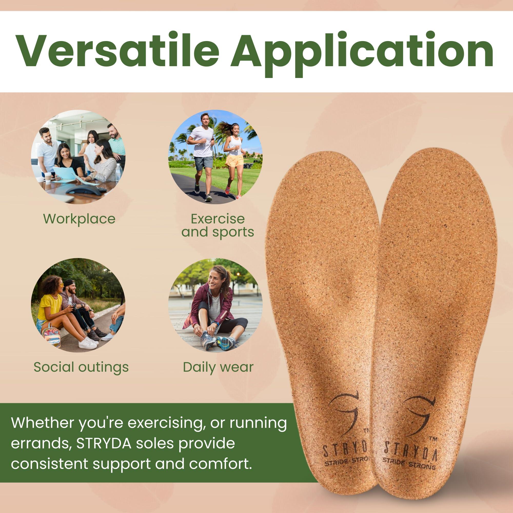STRYDA STRYDA Orthopedic Insoles - 100% Cork Soles to Promote Natural Foot Function - Barefoot Friendly Shoe Inserts for Feet, Knees & Back - 100% Natural, Vegan - XL