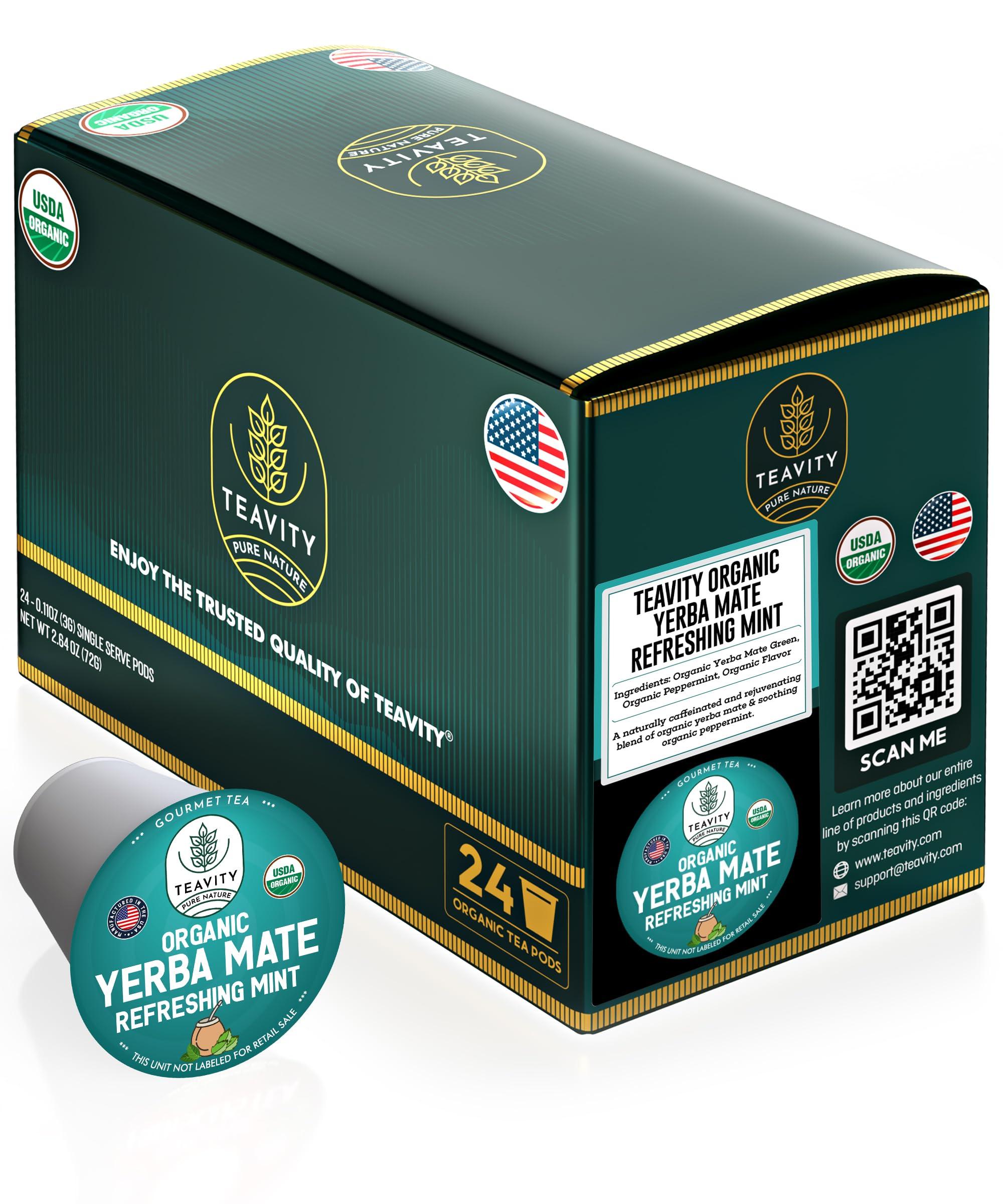 Teavity Organic Yerba Mate Refreshing Mint Tea Pods - Naturally Caffeinated Yerba Mate Tea Pod for Keurig Brewers by Teavity (24 Tea Pods)
