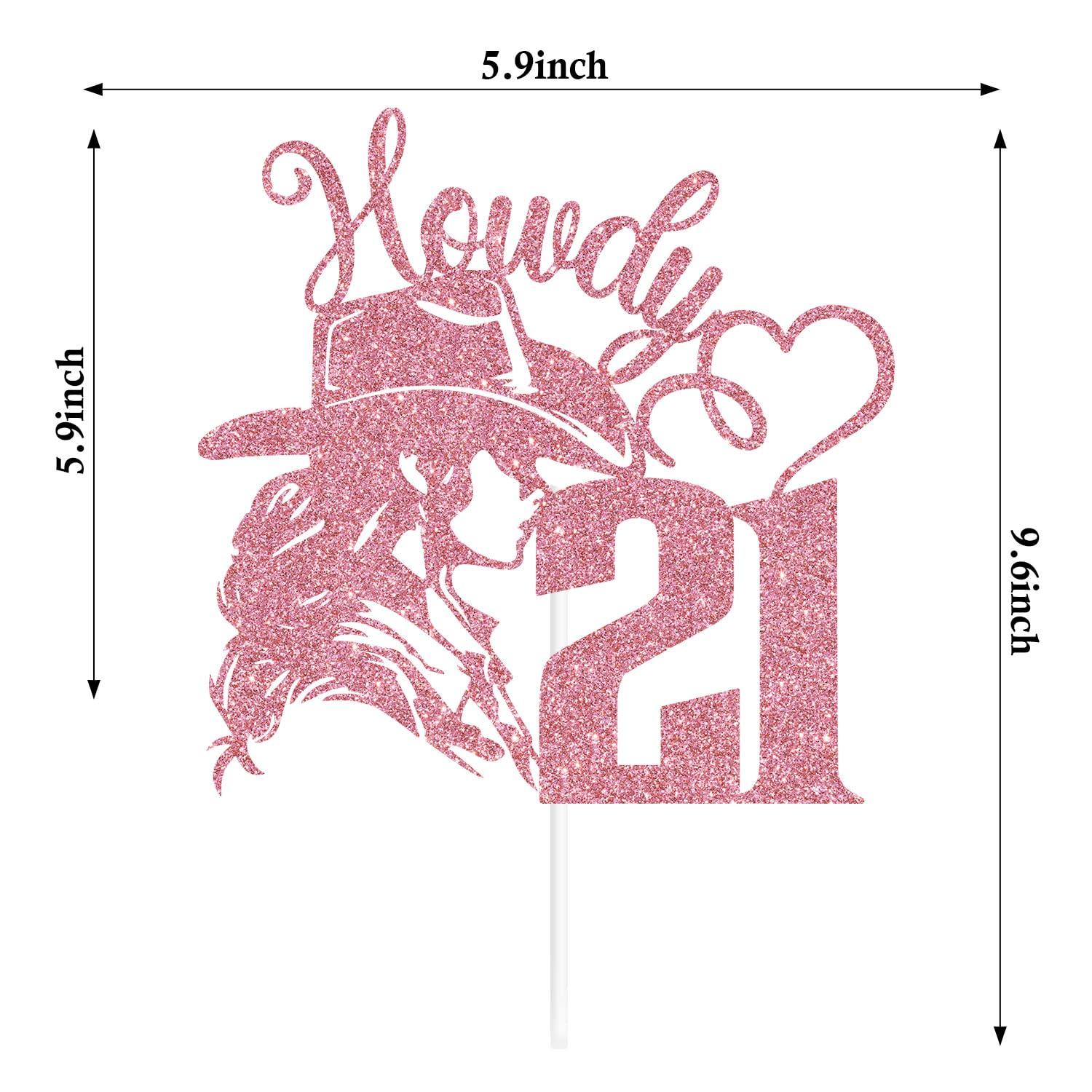 Goilpanitdia Cowgirl Happy 21st Birthday Cake Topper, 21 & Fabulous, Cheers To 21 Years, Cowgirl Themed Birthday Party Decorations (Pink Glitter)