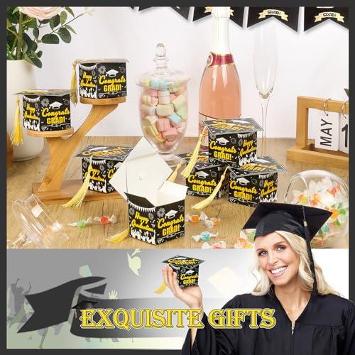 KPOSIYA KPOSIYA 32 Pcs Graduation Cap Gift Box 2.3 x 2.3 x 2.3 Inches Graduation Candy Box with Tassel Small Gift Box Treat Boxes Graduation Decorations Party Favor Boxes(Black)