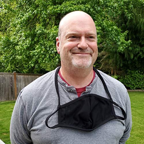 Buttonsmith Buttonsmith Black Adult XL Cotton Adjustable Face Mask with Built-in Lanyard - Quantity 1 - Two Layer Soft T-Shirt Material - Washable - Made in the USA