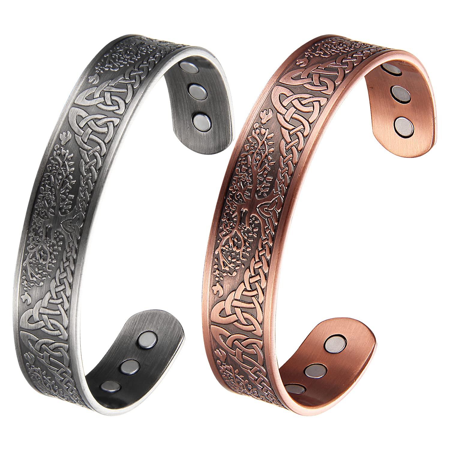 MagEnergy MagEnergy Copper Bracelet for Men Solid Copper Magnetic Bracelets Magnet Healing Jewelry Elegant Life of Tree Golf Bracelet Men