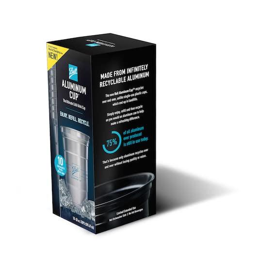 Ball Ball Aluminum Cup Recyclable Party Cups, 20 oz. Cup, 10 Cups Per Pack