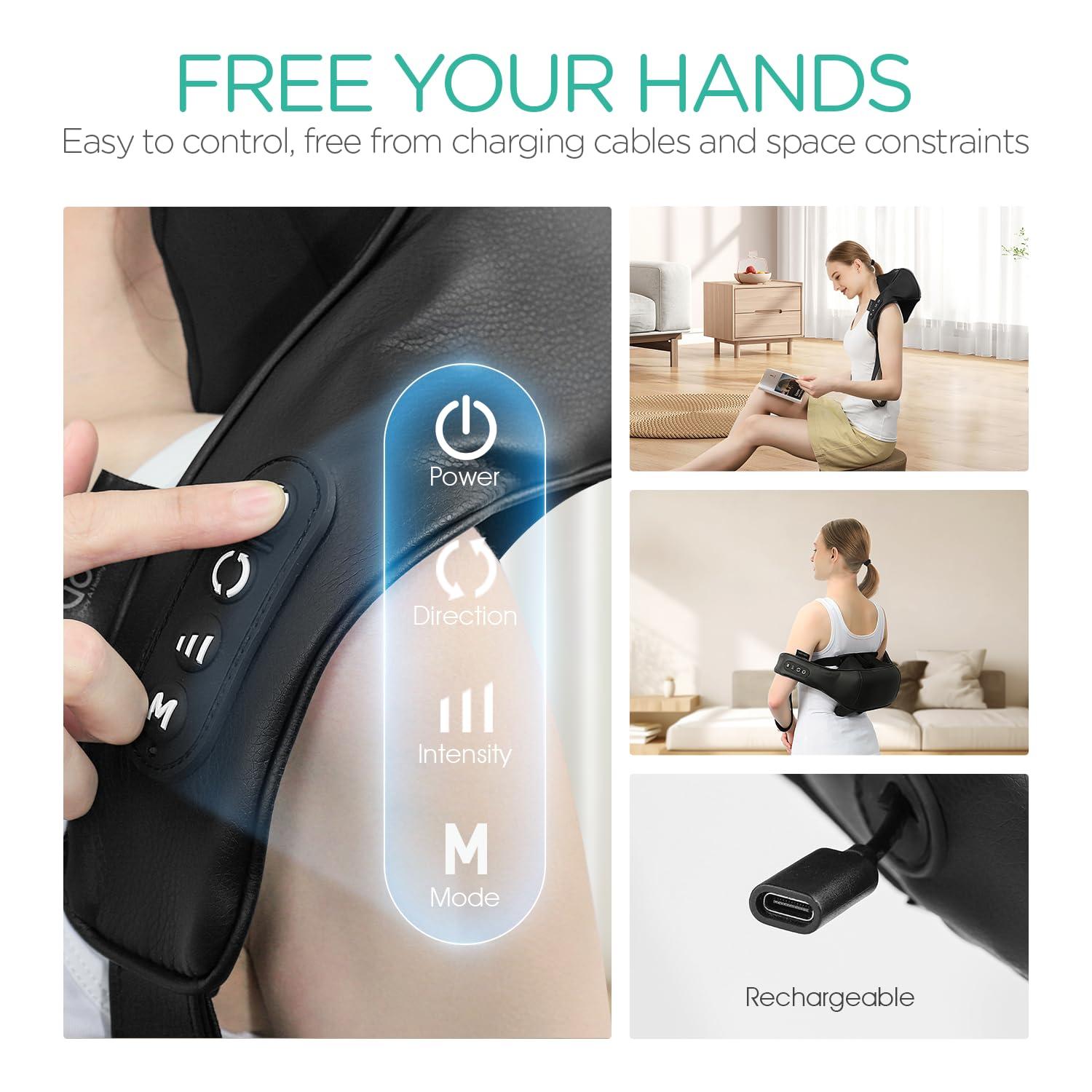 VOYOR-HEALTH VOYOR-HEALTH Neck Massager with Heat, Electric Shiatsu Shoulder Massager for Pain Relief, Cordless Deep Tissue 4D Kneading Massage for Neck, Traps, Back and Leg, Gifts for Men Women Dad Mom PJ101