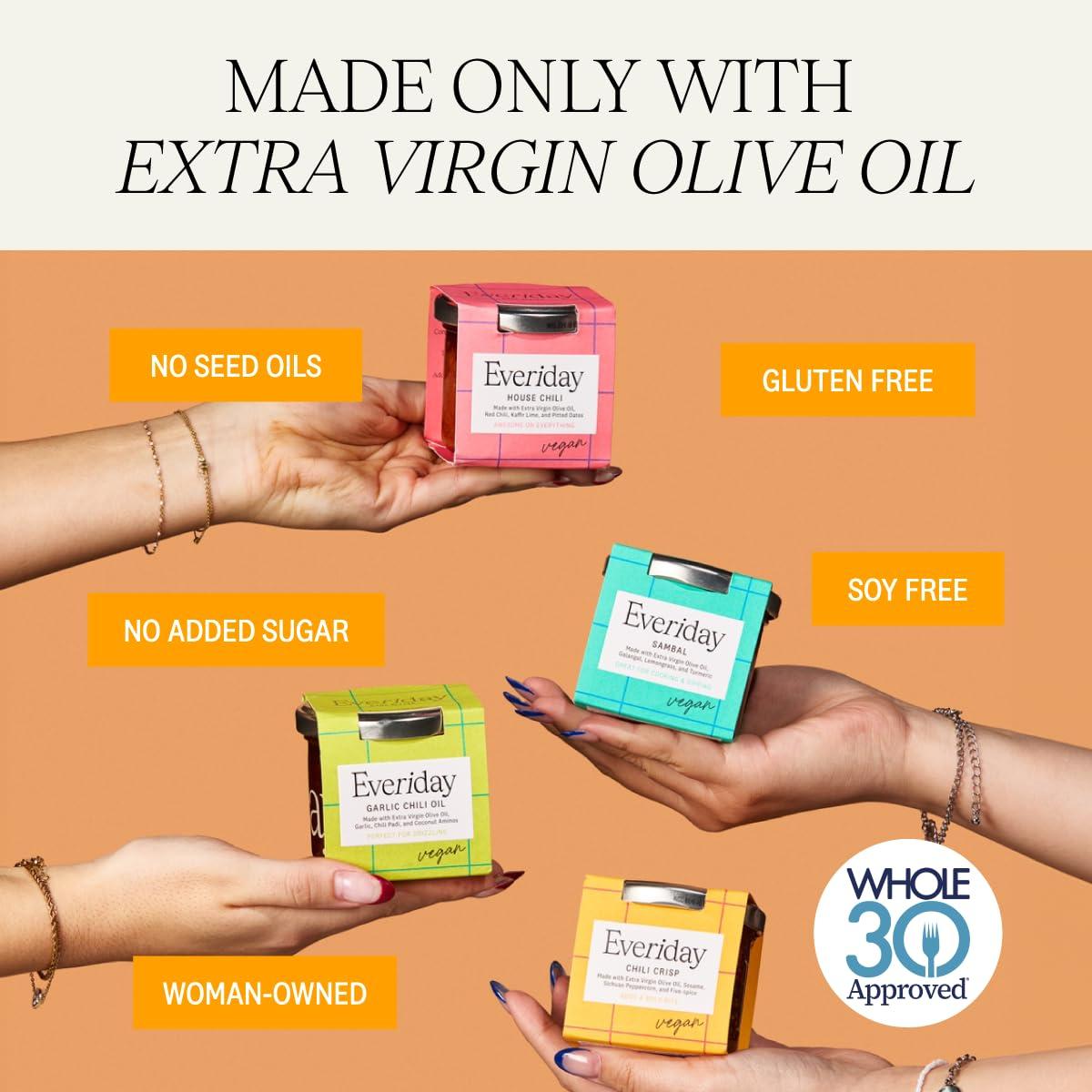 Everiday Foods EVERIDAY Mala Chili Crisp | Fiery Sichuan Chili Oil Made with Extra Virgin Olive Oil | Hot Sauce Alternative | All-Natural, Gluten-Free, Vegan, Keto, Whole30 Approved | 4.2 oz