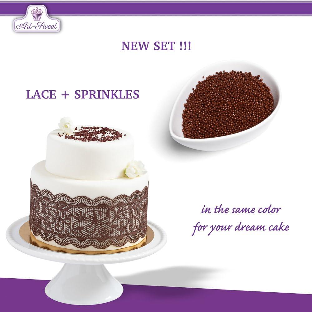 Art-Sweet Art-Sweet Ready to Use Sugar Lace for Cake Decoration - Pre-Made Cake Lace with Sprinkles - Edible Lace for Cakes (Chocolate)