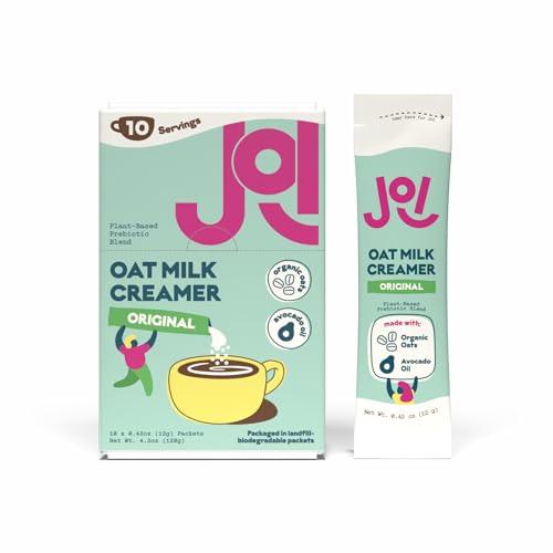 JOI Oat Milk Coffee Creamer, Sweetened 10ct Carton by JOI - Superfood, Vegan, Dairy Free, Plant Based, Kosher, Shelf-Stable, Barista, Fortified with Calcium. Use in Coffee or Protein Shakes. Single Serve.