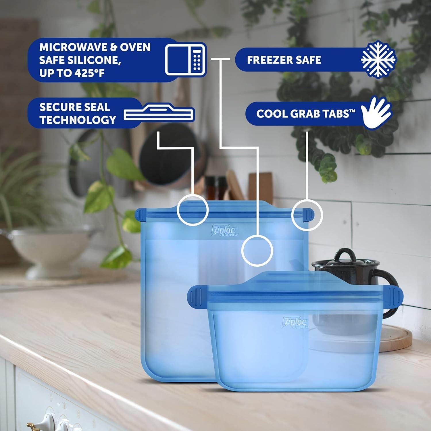 Ziploc Ziploc Endurables Medium Pouch, 2 Cups, Reusable Silicone Bags and Food Storage Meal Prep Containers for Freezer, Oven, and Microwave, Dishwasher Safe