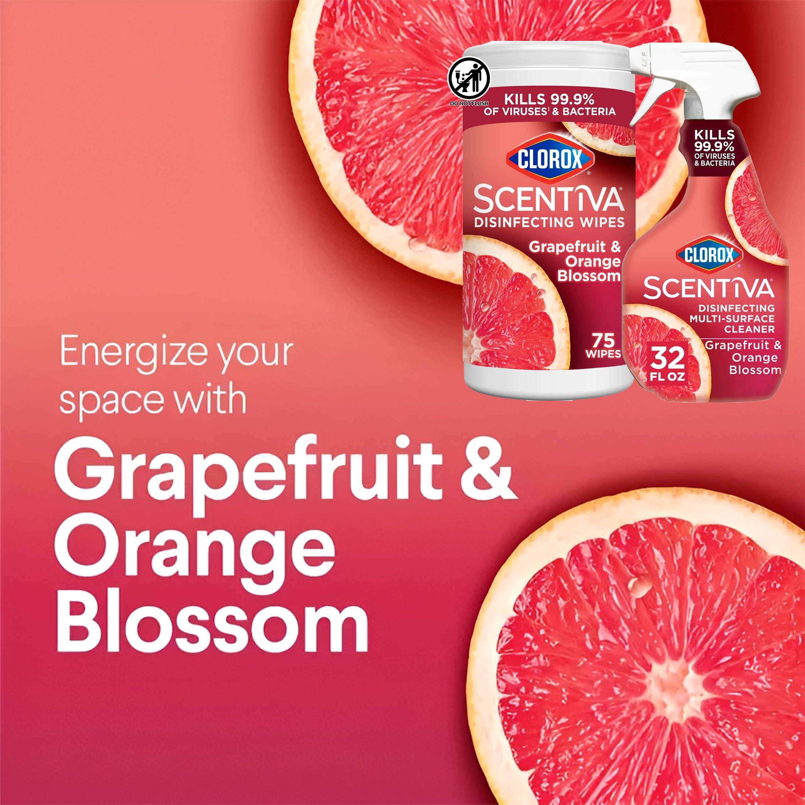 Scentiva Scentiva Clorox Disinfecting Multi-Surface Cleaner Spray 32 Ounce & Disinfecting Wipes-75 Count, Tahitian Grapefruit Splash Scent Bundle