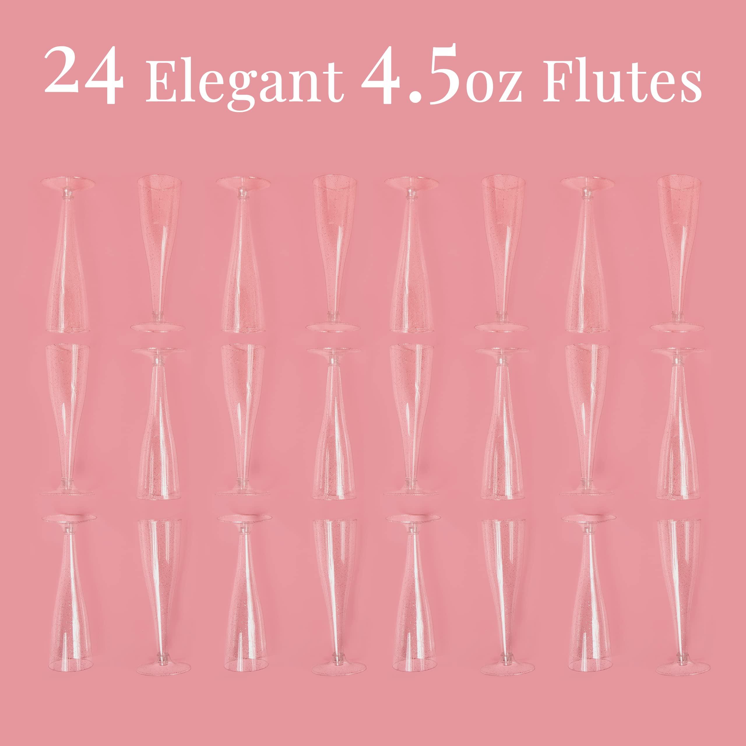 Prestee Prestee 24 Champagne Flutes Plastic | Disposable Champagne Flute | Silver Glitter Plastic Champagne Glasses for Parties | Mimosa Bar, Wedding, Shower Party, New Years Eve Party Supplies 2024 (Silver)