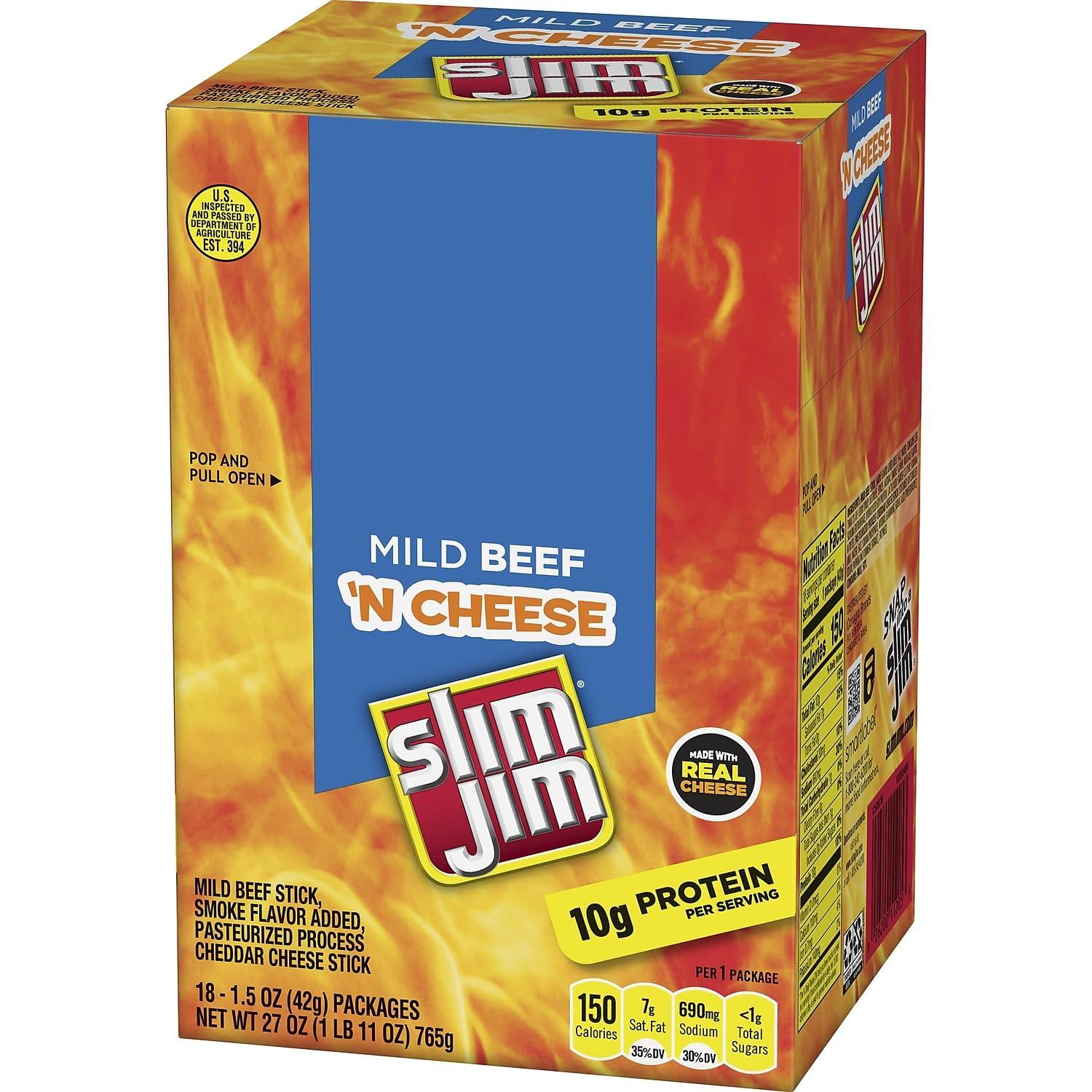 ConAgra Foods Slim Jim Beef and Cheese, 1.5 oz, 18 Count (209-00656)
