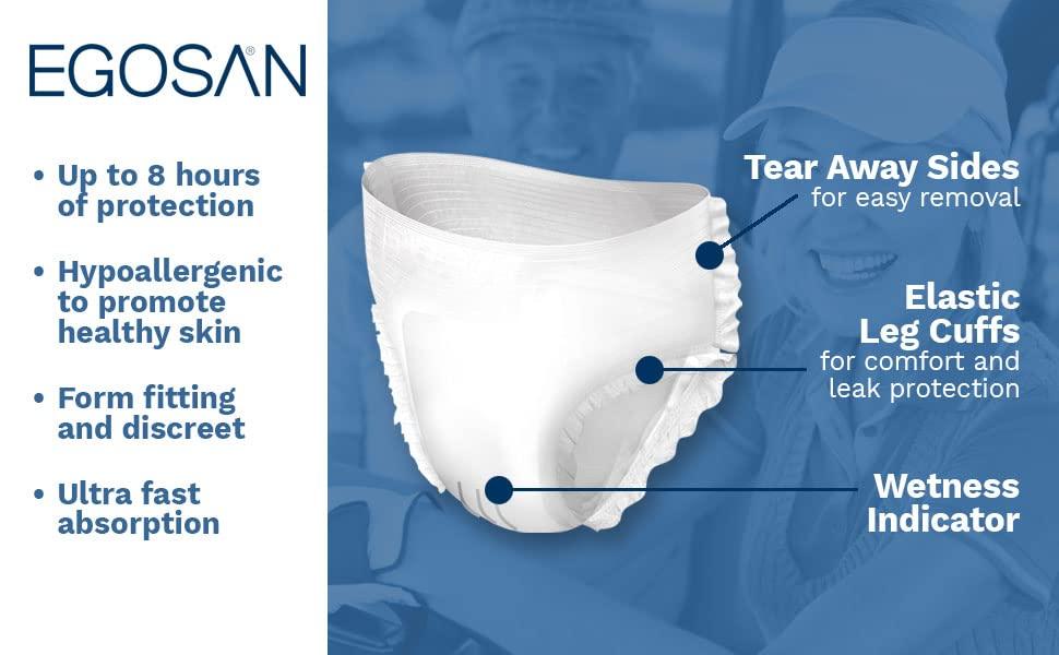 EGOSAN Egosan Super Incontinence Adult Pull Up Underwear with New Stretchable Waistband, Maximum Absorbency for Active Men and Women (Medium, 14 ct*, 14 Diapers)