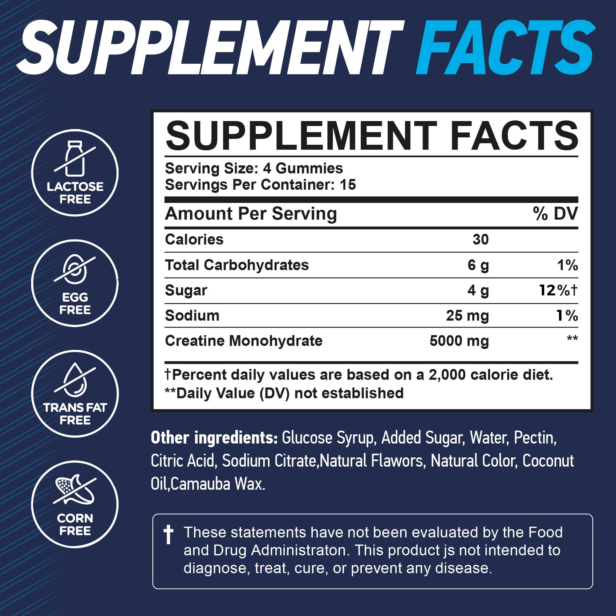 Vita Guard Vita Guard 5000mg Creatine Monohydrate Gummies Formula for Men and Women Ultimate Muscle Builder, Energy Booster & Pre-Workout Supplement (2 Pack)