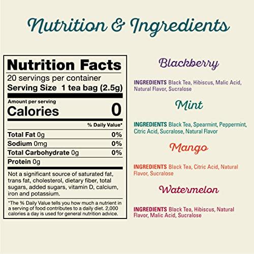 Southern Breeze Southern Breeze Cold Brew Sweet Tea Variety Pack Iced Tea with Black Tea and Zero Carbs Zero Sugar, 20 Individually Wrapped Tea Bags, Pack of 4 Blackberry, Mango, Mint and Watermelon