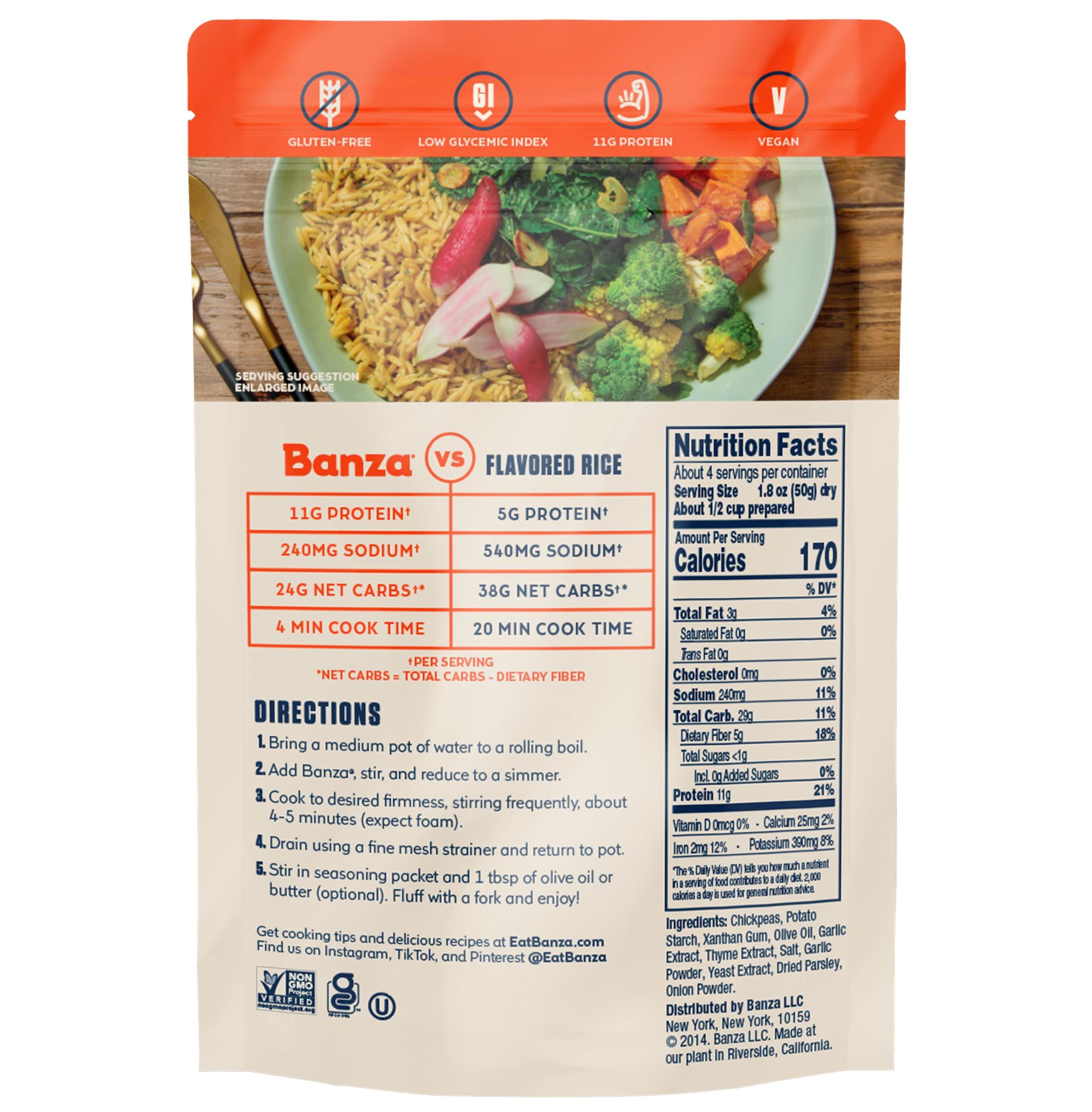 Banza Banza Gluten-Free Chickpea Rice, Garlic & Olive Oil Rice 11g Protein | Lower Carb | High Fiber | High Protein | Plant Based Rice | 7oz