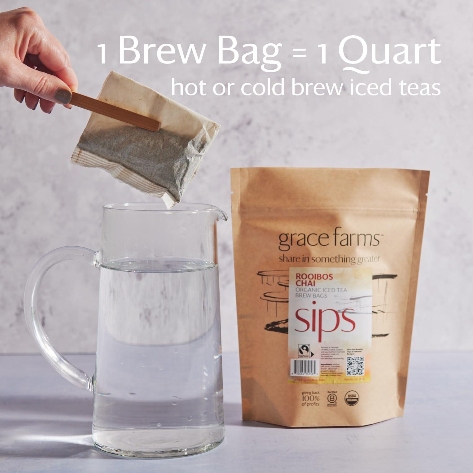 Grace Farms Grace Farms ROOIBOS CHAI ORGANIC ICED TEA (Twelve 1qt. Brew Bags, 3 Gallons) | Refreshing and Spiced, Naturally Sweet Sugar-Free | Easy Cold Brew